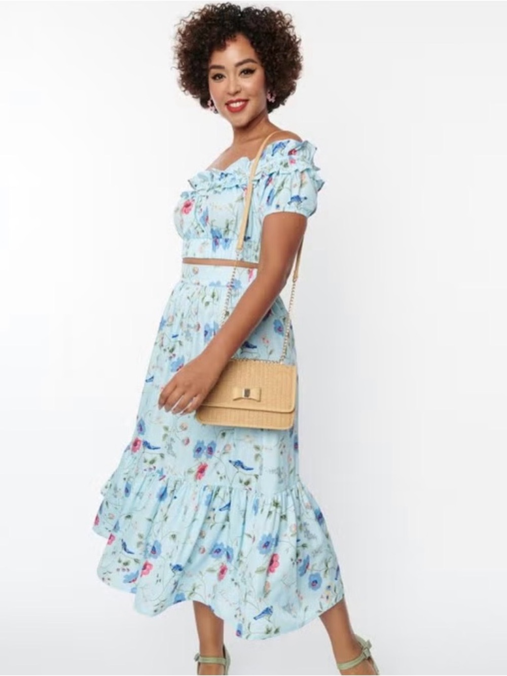 Unique Vintage Blue Floral Two Piece Outfit